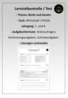 Vorschau - Test - Lernzielkontrolle Jugendschutz, Strafmündigkeit, Recht und Gesetz - Deckblatt