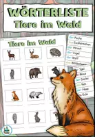 Vorschau - Arbeitsblätter - Wörterliste "Tiere im Wald" mit Wörtertabelle - DaZ / DaF / Deutsch - Deckblatt
