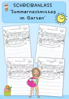Vorschau - Arbeitsblätter - Sommernachmittag im Garten, Schreibanlass zu Wimmelbild - Deckblatt