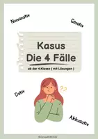 Vorschau - Arbeitsblätter - Deutsch | Die vier Fälle | Kasus (Die 4 Fälle) Nomen | Nominativ Genitiv Dativ Akkusativ ab Klasse 4 mit Lösungen - Deckblatt