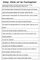 Vorschau - Arbeitsblätter - Dialog ordnen "Alleine auf der Faschingsfeier" DaZ / DaF / Deutsch - Seite 1