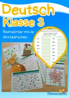 Vorschau - Spiele - Reimwörter mit ie-Wortkärtchen - Wörter mit ie - Deutsch Klasse 3 - Deckblatt