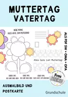 Vorschau - Arbeitsblätter - Ausmalbild Postkarte Muttertag Vatertag Oma Opa Blume - Deckblatt