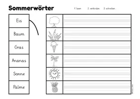 Vorschau - Arbeitsblätter - Deutsch - Sommerwörter lesen, verbinden, abschreiben - Seite 1