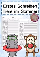 Vorschau - Arbeitsblätter - Erstes freies Schreiben zu Bildern: Tiere im Sommer - Deckblatt