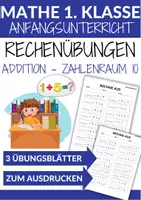 Vorschau - Arbeitsblätter - Addition Rechenübungen 1. Klasse Zahlenraum 10 - Deckblatt