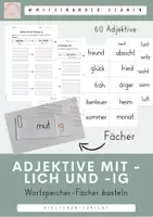 Vorschau - Arbeitsblätter - Adjektive mit der Endung -lich und -ig / Wortspeicherfächer basteln - Deckblatt