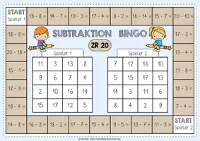 Vorschau - Stationenlernen - Bingo Subtraktion | ZR 20 | Mathe Klasse 1 - Seite 1
