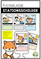 Vorschau - Stationenlernen - Stationsschilder für Stehrahmen – Stationenbetrieb - Fuchsklasse - Deckblatt