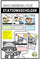 Vorschau - Poster - Stationsschilder für Stehrahmen – Stationenbetrieb - Waschbärenklasse - Deckblatt