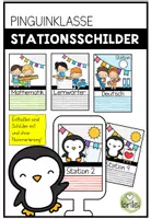 Vorschau - Stationenlernen - Stationsschilder für Stehrahmen – Stationenbetrieb - Pinguinklasse - Deckblatt