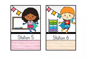 Vorschau - Präsentationen/Tafelbilder - Stationsschilder für Stehrahmen – Stationenbetrieb - Superheldenklasse - Seite 3
