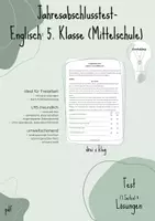 Vorschau - Arbeitsblätter - Jahresabschlusstest: Englisch, 5. Klasse Mittelschule (+Lös. & Feedbackbogen) - Deckblatt