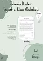 Vorschau - Arbeitsblätter - Jahresabschlusstest: Englisch, 5. Klasse Realschule (+Lös. & Feedbackbogen) - Deckblatt