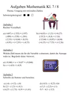 Vorschau - Arbeitsblätter - Mathematik Aufgaben Addition und Subtraktion von rationalen Zahlen - Seite 1