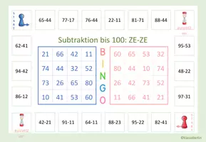 Vorschau - Spiele - Bingo: Subtraktion bis 100: ZE-ZE (ZehnerEiner-ZehnerEiner) - Seite 1