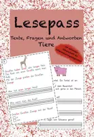 Vorschau - Arbeitsblätter - Lesepass Texte, Fragen und Antworten Tiere Textverständnis - Deckblatt