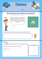 Vorschau - Arbeitsblätter - Umfang von Quadrat berechnen - Merkblatt + Aufgabensammlung - Seite 2