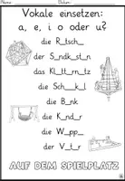 Vorschau - Arbeitsblätter - Vokale einsetzen "Auf dem Spielplatz" DaZ / DaF / Deutsch - Seite 2