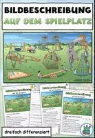 Vorschau - Arbeitsblätter - Bildbeschreibung "Auf dem Spielplatz" dreifach differenziert - DaZ / DaF / Deutsch - Deckblatt