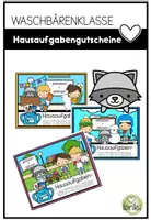 Vorschau - Bildkarten - Gutschein Hausaufgaben - Hausaufgabe - Waschbärenklasse - Deckblatt
