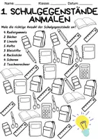 Vorschau - Arbeitsblätter - Zahlen kennenlernen - Zahlenraum 1-10 - Schulgegenstände - Seite 1