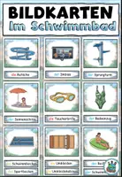 Vorschau - Präsentationen/Tafelbilder - Bildkarten und Wortkarten "Im Schwimmbad" Sommer - DaZ / DaF / Deutsch - Deckblatt