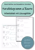 Vorschau - Stationenlernen - Parallelogramm & Raute konstruieren (Vierecke) - Arbeitsblatt mit Lösungsfolie - Deckblatt