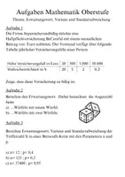 Vorschau - Arbeitsblätter - Mathematik Aufgaben Erwartungswert, Varianz und Standartabweichung - Seite 1