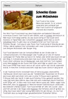 Vorschau - Arbeitsblätter - Text der Woche - Fast Food / Lesetext / Lesekonferenz / Lesen - Seite 1