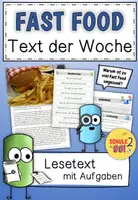 Vorschau - Arbeitsblätter - Text der Woche - Fast Food / Lesetext / Lesekonferenz / Lesen - Deckblatt