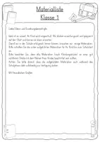 Vorschau - Arbeitsblätter - Materialliste Vorlage für alle Schuljahre Einschulung - Seite 1
