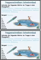 Vista previa - Tarjetas / Manipulativos - Escritura en escalera "Im Schwimmbad" Deutsch / Alemán - página 2