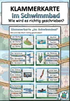 Aperçu - Jeux - Carte à agrafer Orthographe "Im Schwimmbad" Allemand / Deutsch - Page 1