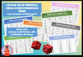 Vorschau - Stationenlernen - Groß-Kleinschreibung üben mit lustigen Sätzen, Würfelversion direkt einsetzbar - Deckblatt