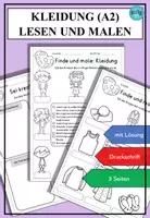 Vorschau - Arbeitsblätter - Kleidung Lesen und Malen DaZ DaF A2 - Deckblatt