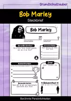 Vorschau - Arbeitsblätter - Bob Marley Steckbrief - Berühmte Persönlichkeiten - Deckblatt