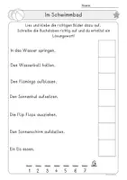 Vorschau - Arbeitsblätter - Im Schwimmbad, lesen und kleben, Leseverständnis - Seite 3