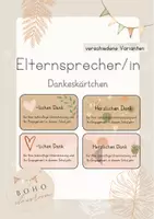 Vorschau - Bildkarten - Dankeskärtchen für Elternsprecher/in - Boho-Stil - Deckblatt