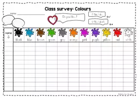 Vista previa - Hojas de trabajo - Class Survey - Colours - página 1
