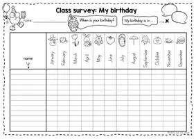 Vista previa - Hojas de trabajo - Class survey - birthdays / months of the year - página 1