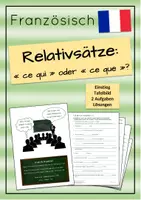 Vorschau - Arbeitsblätter - Französische Relativpronomen: ce qui oder ce que? - Deckblatt