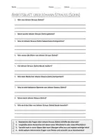 Vorschau - Arbeitsblätter - AB mit Fragen zum Thema "Johann Strauss (Sohn)" + Lösungsblatt + Mindmap + Infografik - Deckblatt