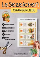 Vorschau - Mal- und Bastelvorlagen - Orangenliebe Lesezeichen mit positiven Sprüchen - Seite 1