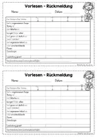 Vorschau - Anderer Materialtyp - Vorlesen - Rückmeldebogen und Elternbrief - Seite 1