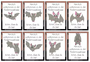 Vorschau - Bildkarten - Willkommenskärtchen Fledermausklasse hell #Klassentier - Seite 1