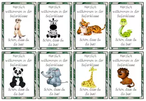 Vorschau - Bildkarten - Willkommenskärtchen Safariklasse hell #Klassentier - Seite 1