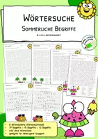 Vorschau - Arbeitsblätter - Wörtersuche - Sommer - 4fach differenziert - Spiel zum Schulschluss - Deckblatt