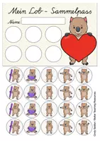 Vorschau - Mal- und Bastelvorlagen - Wombatklasse Klassentier Wombat Lobkärtchen Stempelkarte - Seite 1