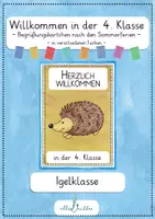 Vorschau - Anderer Materialtyp - Igel - Willkommen in der 4. Klasse - Begrüßungskärtchen nach den Sommerferien - Deckblatt